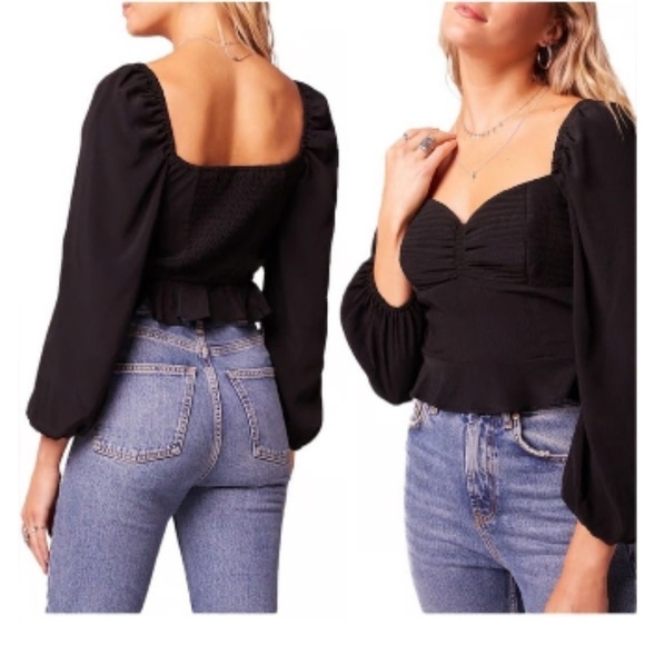 NWT B.O.G Collective Black Cropped Top peplum - Picture 1 of 6